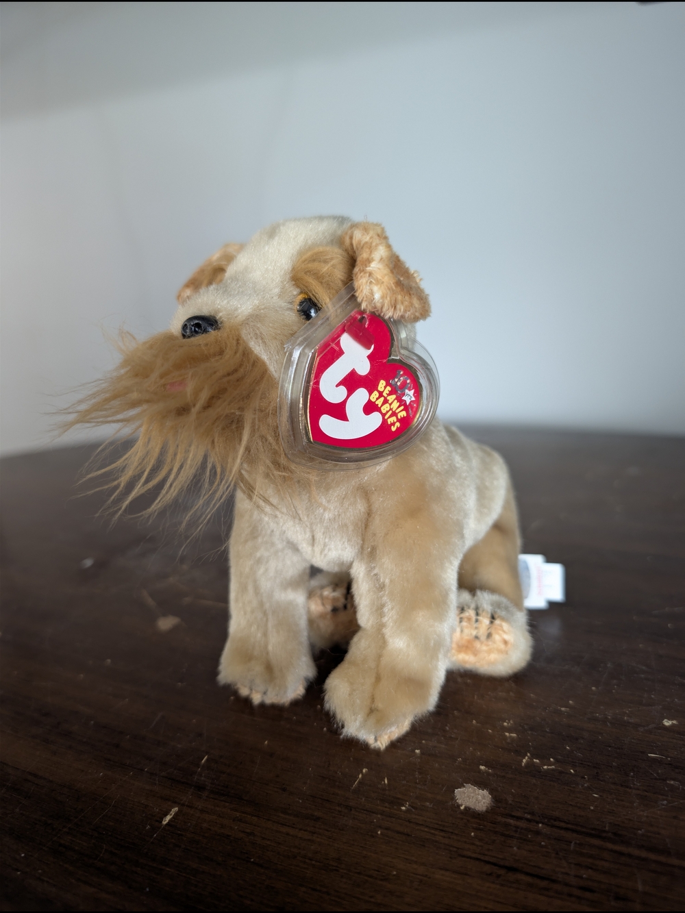 Plush Tan/Brown Dog Toy with Red TY Heart Tag - Schnitzel